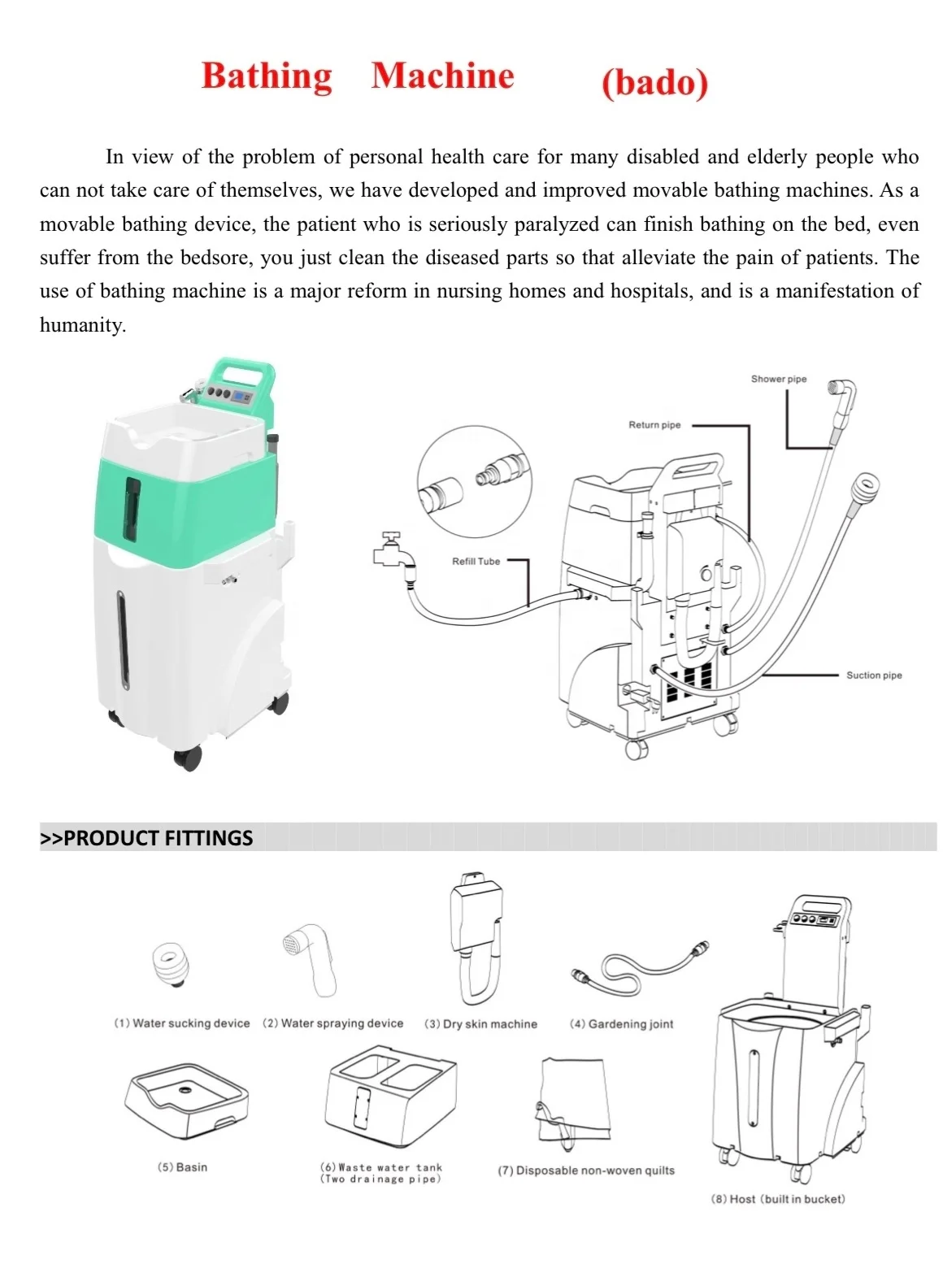 Mobile bed side bathing machine shower machine washing machine for Disabled Elderly