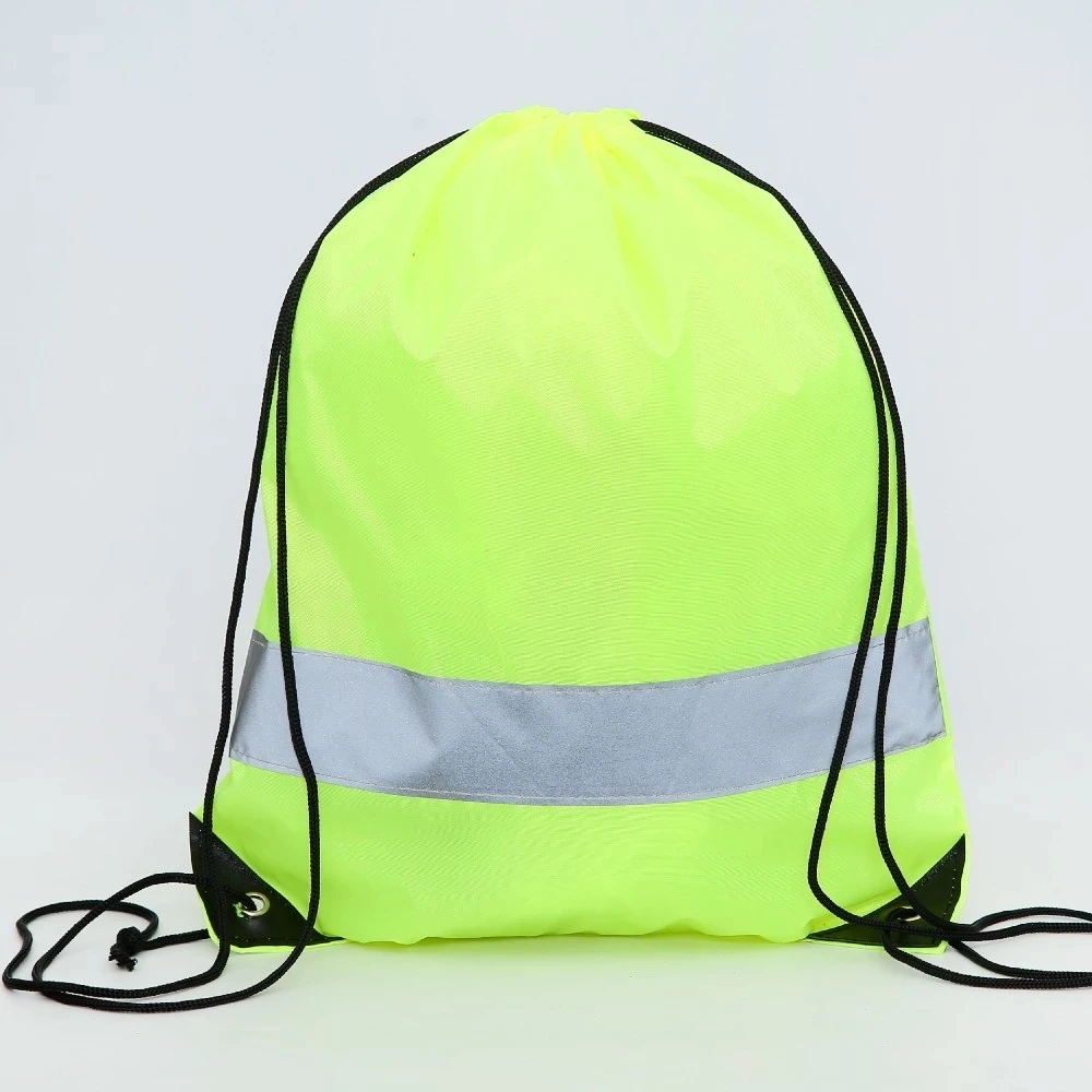 Promotional backpack style bicycle polyester reflective drawstring bag