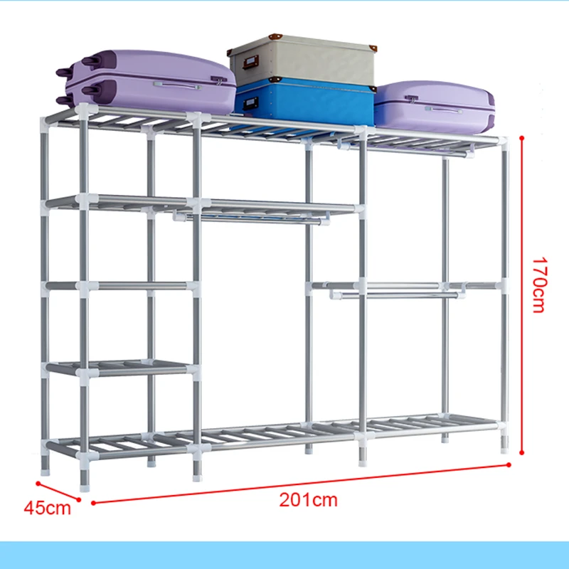 Factory Supply Bedroom Furniture Low Price Storage Cupboard Organiser With Metal Pipe Good Quality Portable Wardrobe Armoire