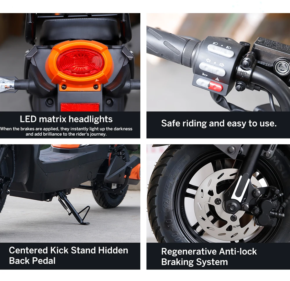 Standard 60v Lithium battery electric motorcycle powerful Electric scooters e-moped 1000w for Adults