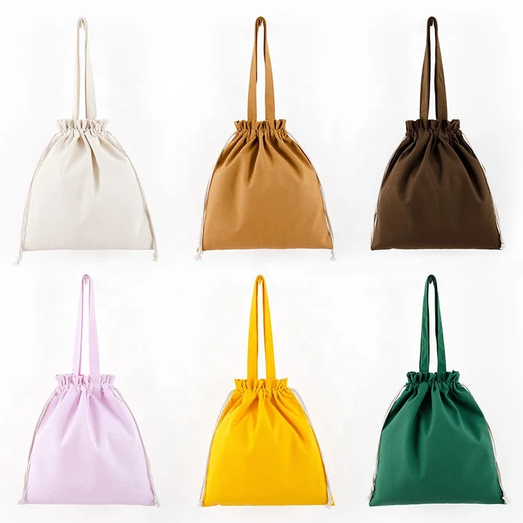Factory Wholesale Good Quality Eco-friendly Reusable Colorful Drawstring Shopping Bags Fashion Cotton Tote Bag