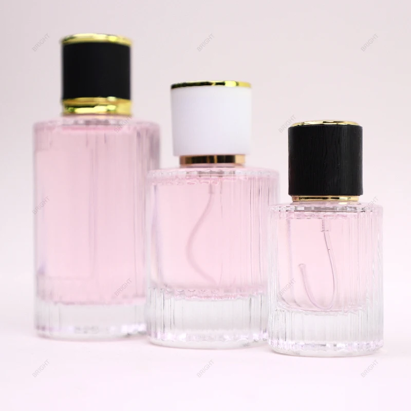 30ml 50ml 100ml Cylinder Shape Striped Classical Glass Fragrance Parfum Spray Empty Perfume Bottle Eau De Parfum