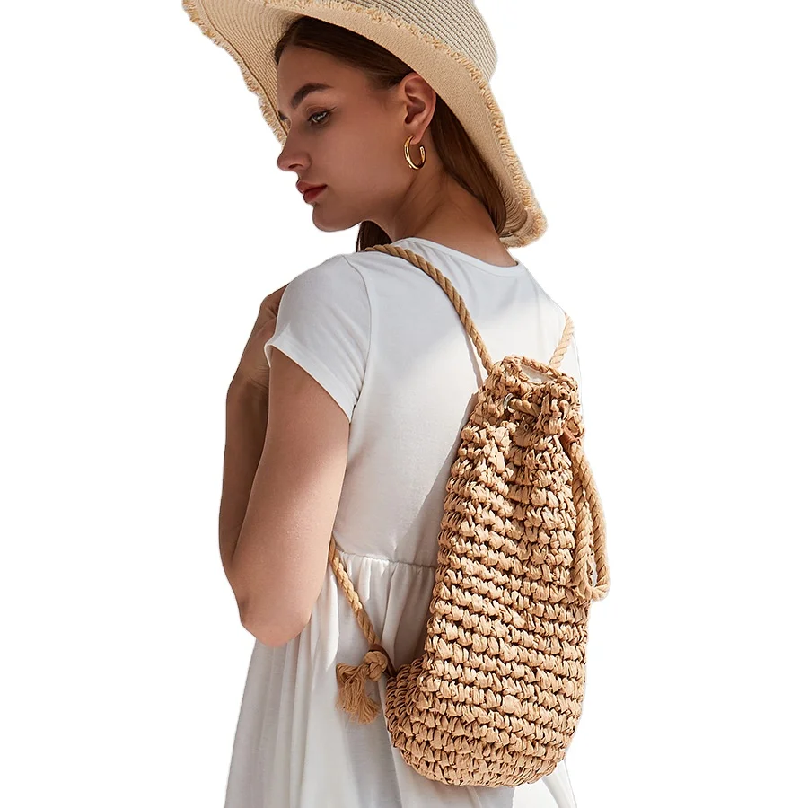 Spring and Summer new simple straw bag large-capacity backpack casual beach handbag shoulder underarm bag cross-border niche