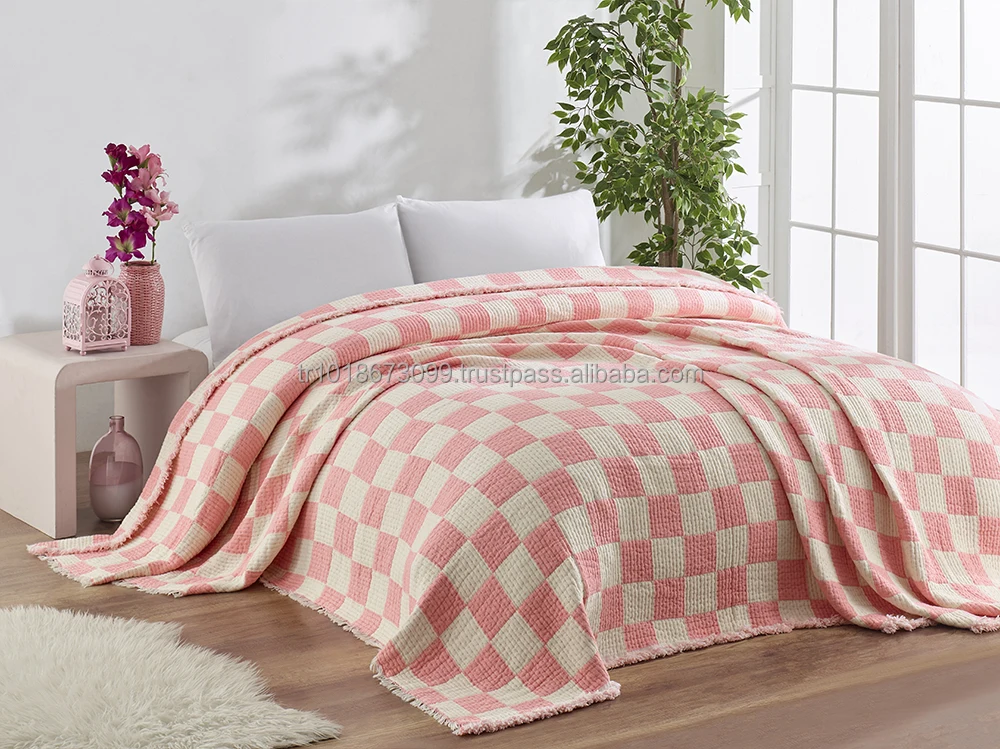 Muslin weave Inside Cotton Fiber Filled 100% Cotton Blanket Bulky Heavy Thick  160x220cm 62x86inch Plain Collection Blanket