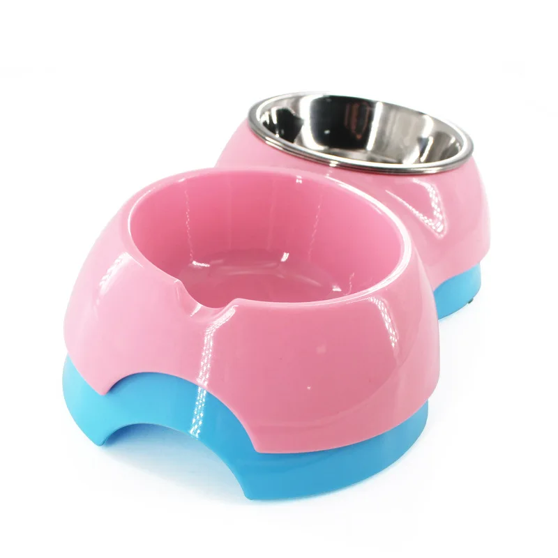 Super Thick Non Slip Stainless Steel Dual Bowl Candy Color Dog Bowl for Small and Medium-sized Dog and Cat