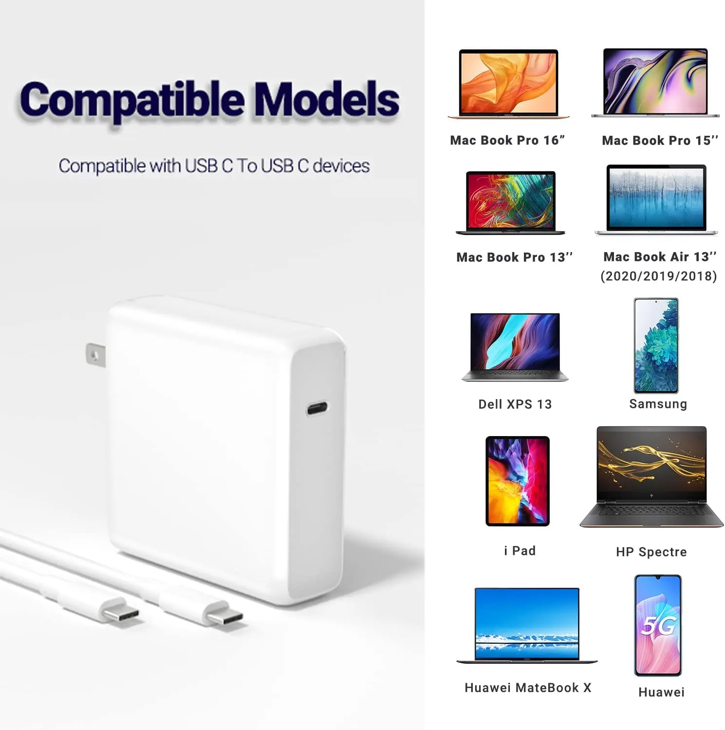 96w USB C Charger Power Adapter for Mac Book Pro 16/15/13 inch Air 2020/2019/2018