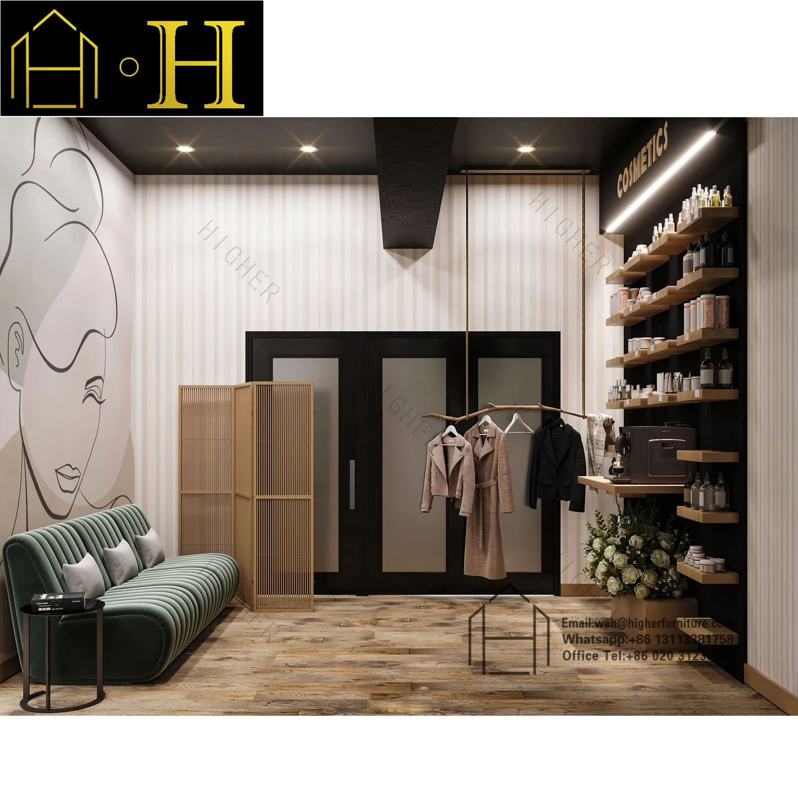 Retail Makeup Display Shelves Skincare Shop Interior Store Design Wooden Cosmetic Shop Furniture Design