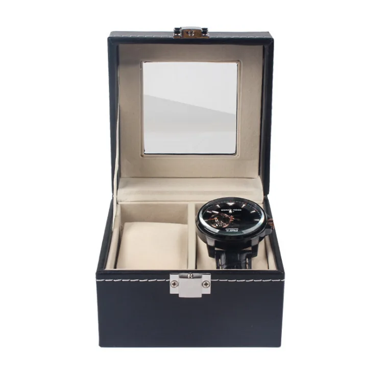 Wholesale spot PU leather Watch Box Luxury Black Gift Packaging  Square Watch Box 3 slots