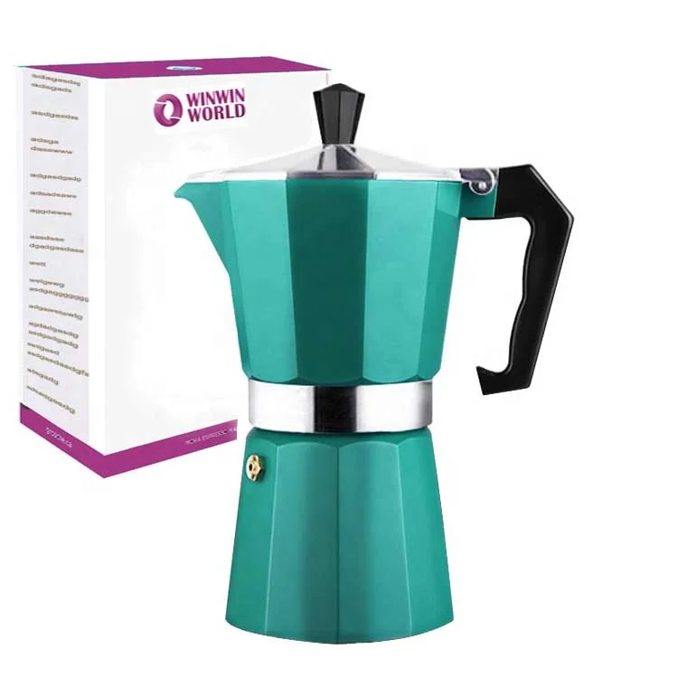 Aluminum Stove Top Espresso Maker for Moka, Cappuccino, Latte coffee ,Perfect for Camping 9 Cup Green Color