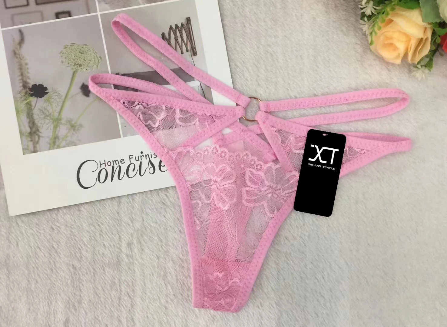 Wholesale thongs and g strings Lace flower lace ladies sexy underwear transparent women sexy string panties lace