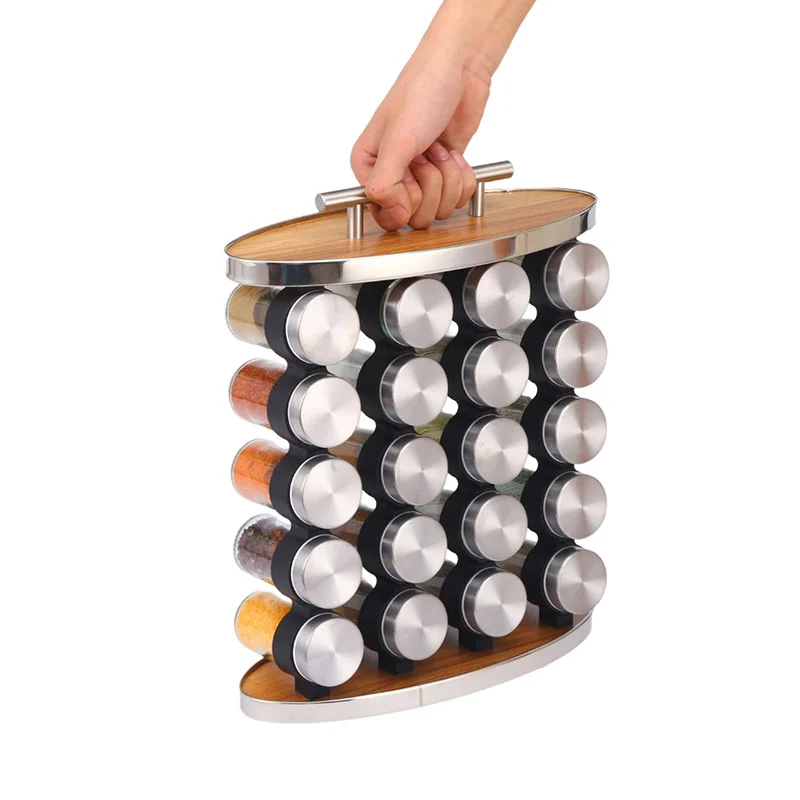 New Design 20 Jars Countertop Kitchen Cabinet Seasoning Shelf Spice Rack Organizer Holder Stand Storage Organization with Handle