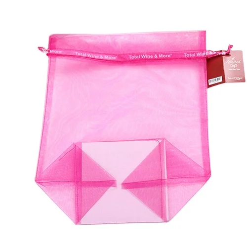 Hot Pink Card Gusseted Square Bottom Organza Drawstring Pouch Bottom Organza Pouch Gusseted Organza Pouch