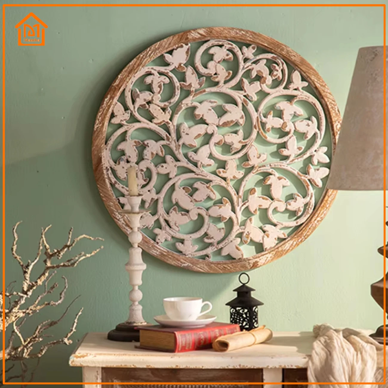 Home Decoration European Uk Contemporary Garden Flower Wall Art Decor For Living Retro solid wood carving wall decoration