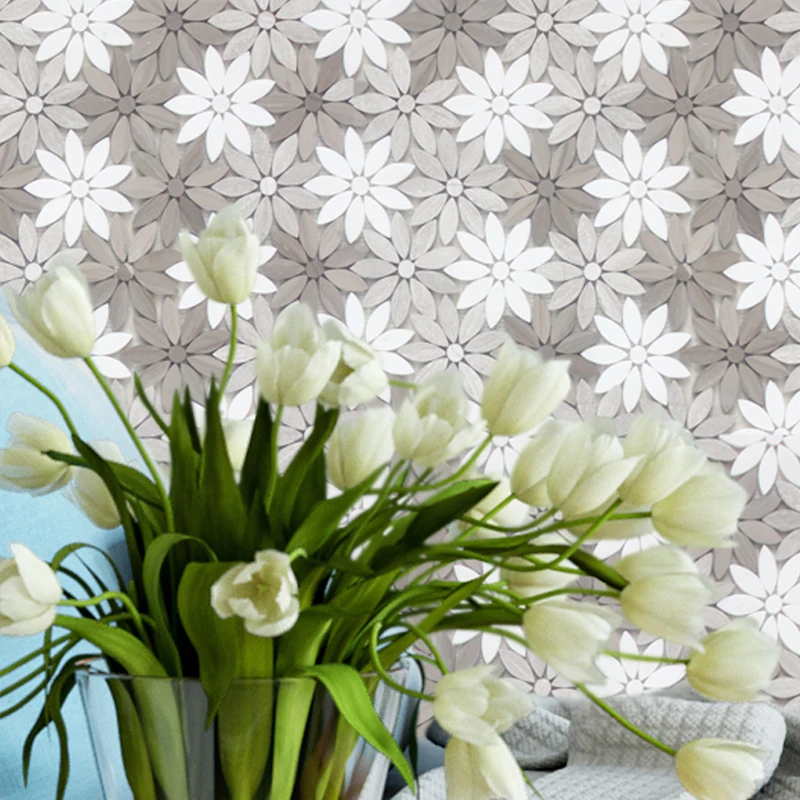 Border Tiles Flower Marble Rectangle Ceramic Foshan Crystal Mosaic Factory