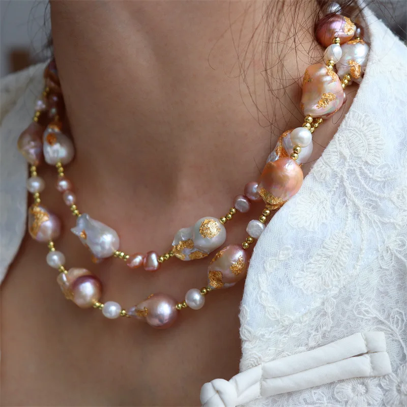 New Design natural freshwater large Baroque pearl handmade vintage necklace