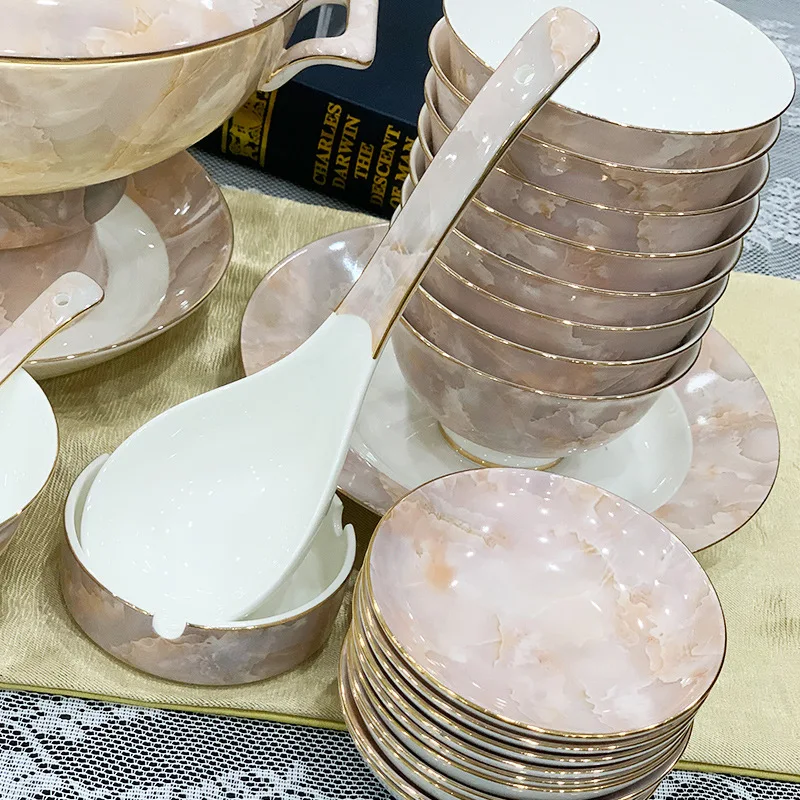 European-style bone china tableware suit bowl dish plate spoon set home set of housewarming wedding gifts factory wholesale