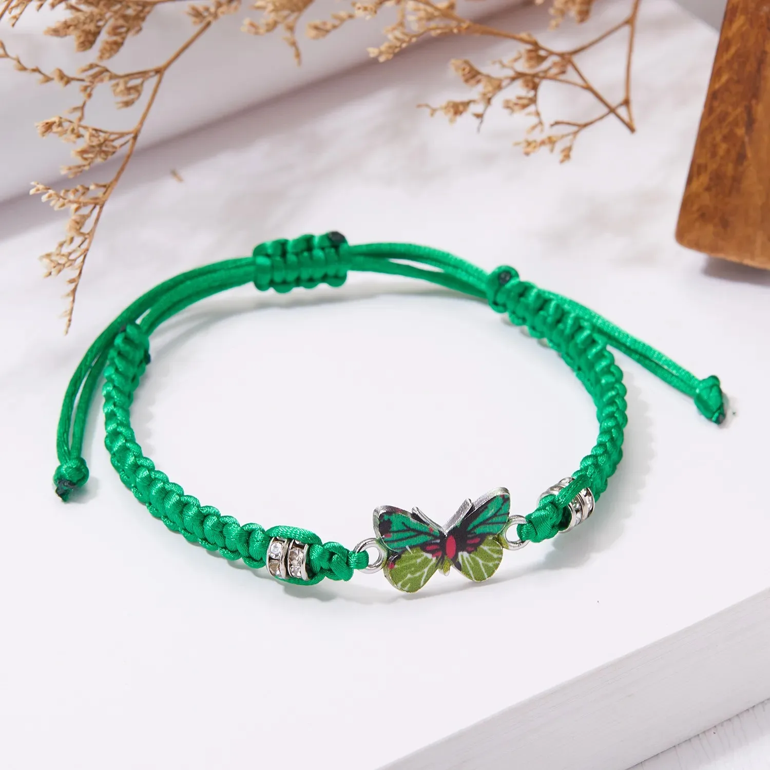New Simple Handmade Braided String Bracelet For Women Blue Butterfly Adjustable Charm Bracelet Girls Fashion Jewelry Party Gift