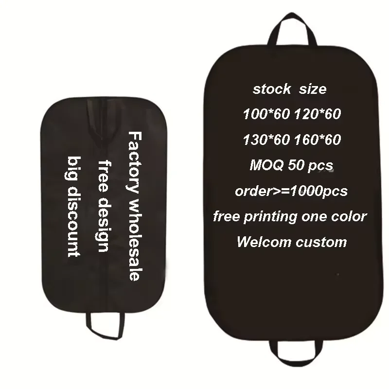 60*100 black stock Hanging Suit and Dress  clothes Travel and Storage Garment Bag with non woven material