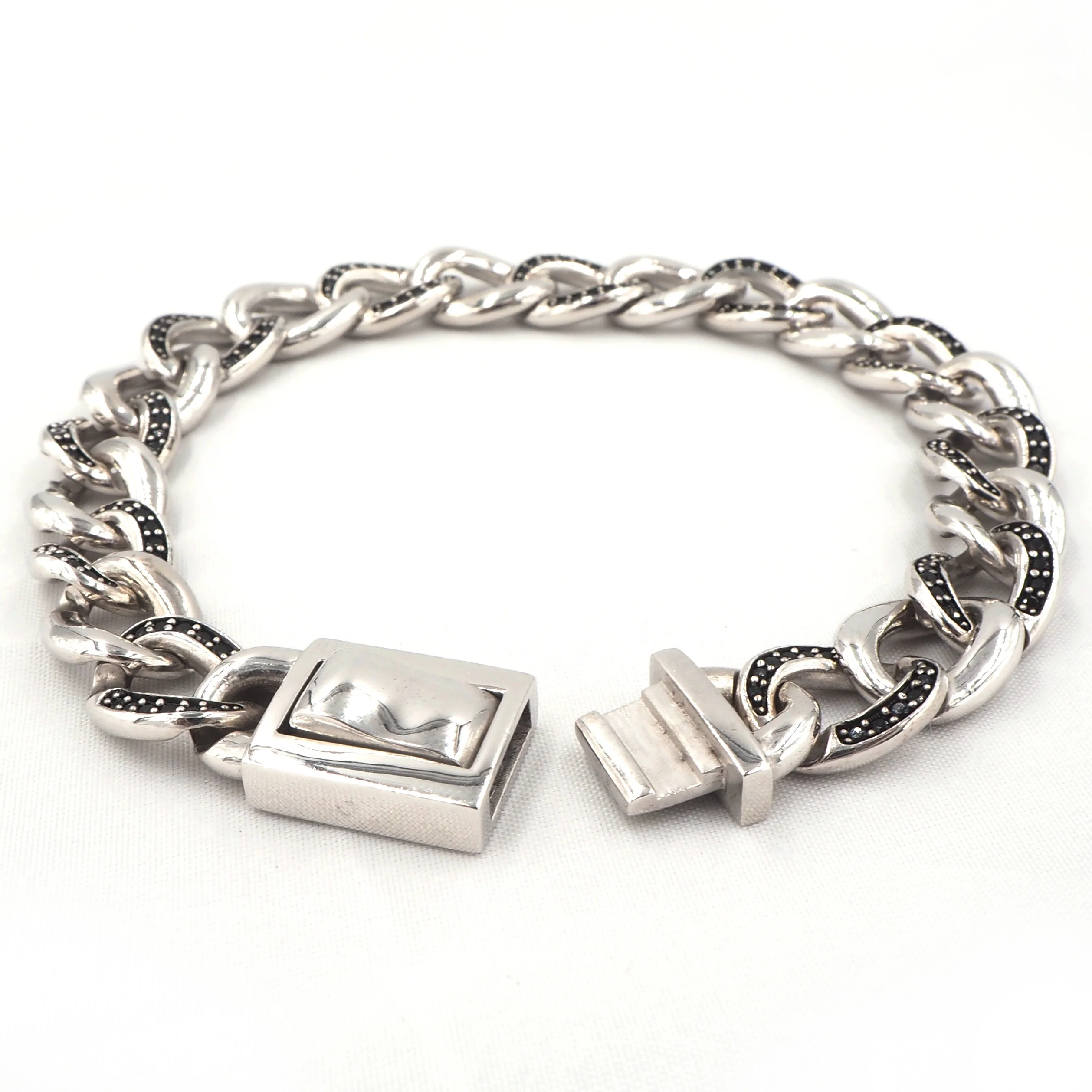 925 sterling silver luxury men bracelet black CZ cuban link bracelet for men