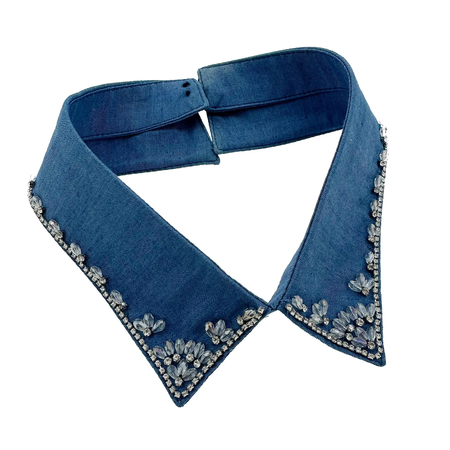 Factory Direct Sale Crystal Bead Embroidery Handmade Stone Detachable Fake Denim Collar For Women