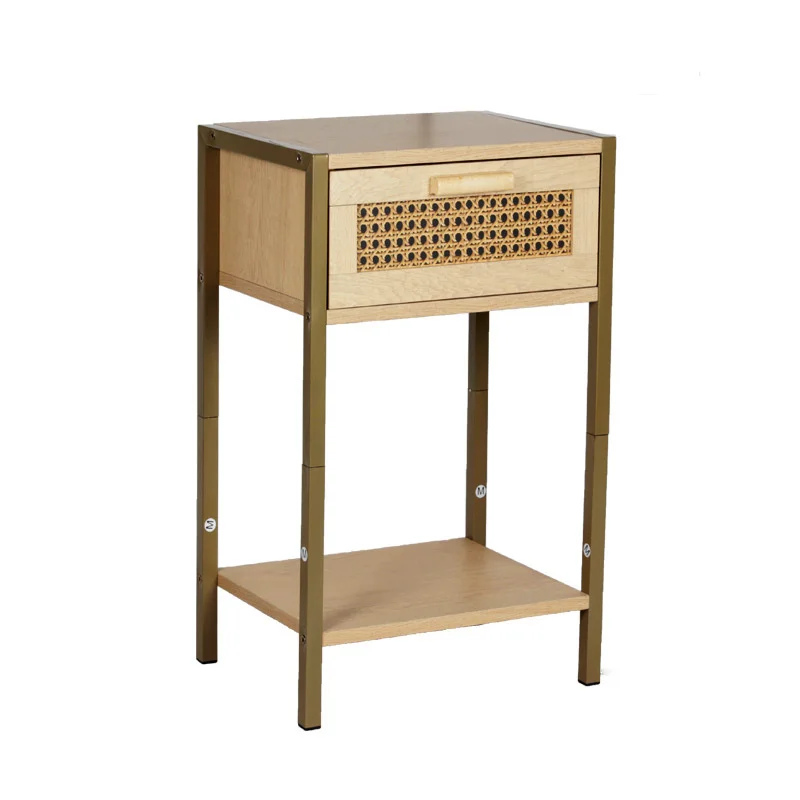 Modern  Bedroom Side Table-MDF Core with Drawer and Shelf  log style