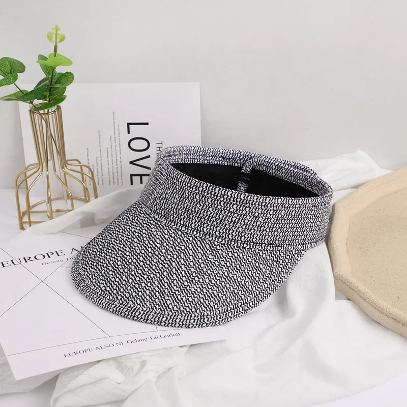 Top open foldable bulk sun paper straw women beach summer hats visor