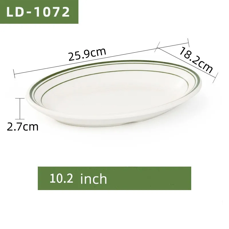 Best Seller Custom Nordic Unbreakable Green Line Oval Melamine Dining Plate Hotel Restaurant Creative Cold Dish
