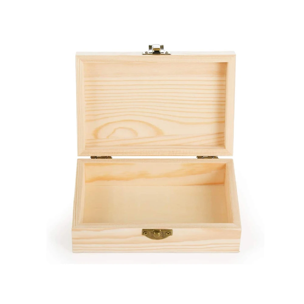 Прямоугольный ящик для хранения из необработанной сосны с откидной крышкой для рукоделия