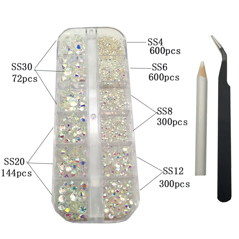 Hotsale 12 grids box  rhinestone nail drill flat glass shaped drill DIY nail rhinestone nail accessories