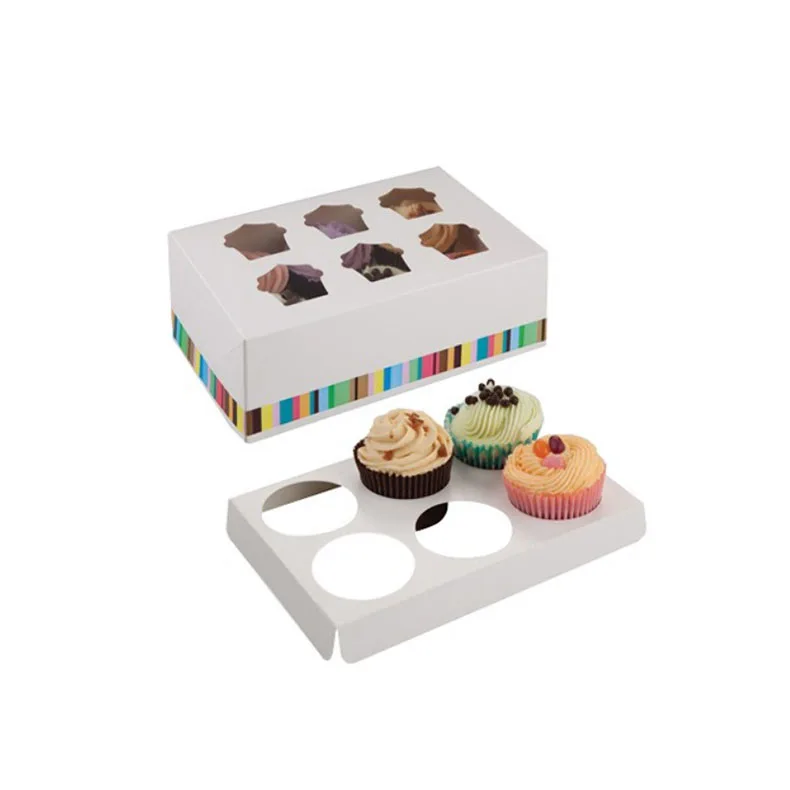 China Wholesale Custom Logo Printed Cardboard Paper Food Packaging Cup Cake Cupcake Box For Cupcake With Clear Plastic Window