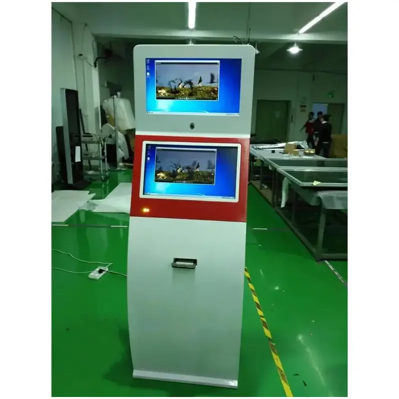 Dual touch screen self bill payment queue management kiosk with receipt ticket thermal printer self service machine
