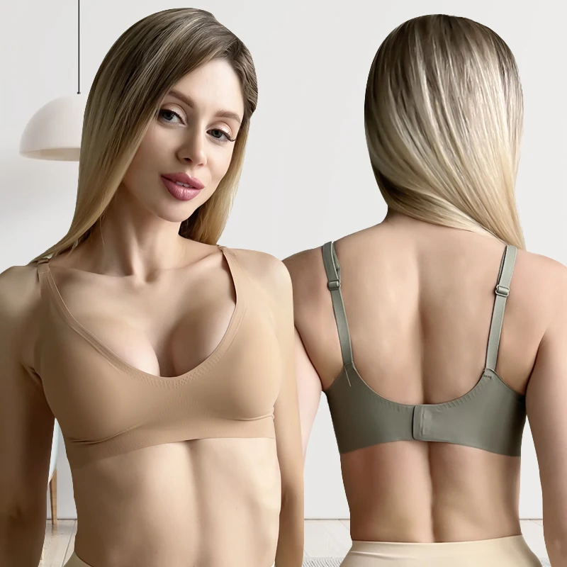 Adjustable strap V-neck Wireless Push Up Latex Underwear Women Sleeping Bras Seamless Bra Wireless Soft Breathable Bra