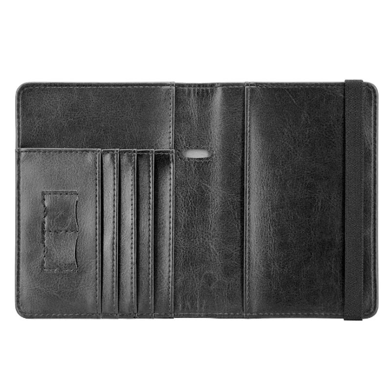 Genuine Leather Travel RFID Blocking Passport Holder Wallet Credit Cards Holder Document Organizer With Elastic Band