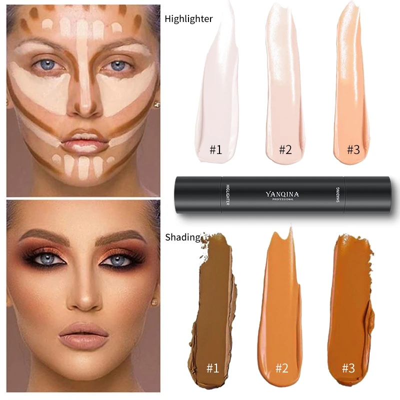 YANQINA Wholesale Vegan Smooth Bronzer Contour Stick Long Lasting Waterproof Makeup Private Label Double Ended Cream Contour