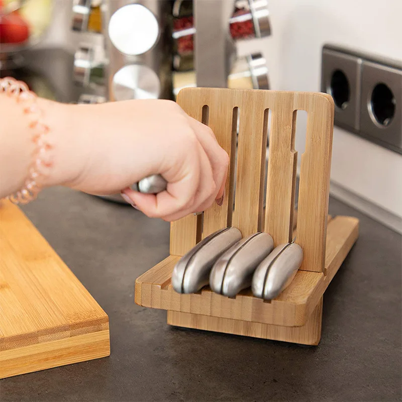 Custom Kitchen Organizer Storage Holder Bamboo Wooden Knife Block