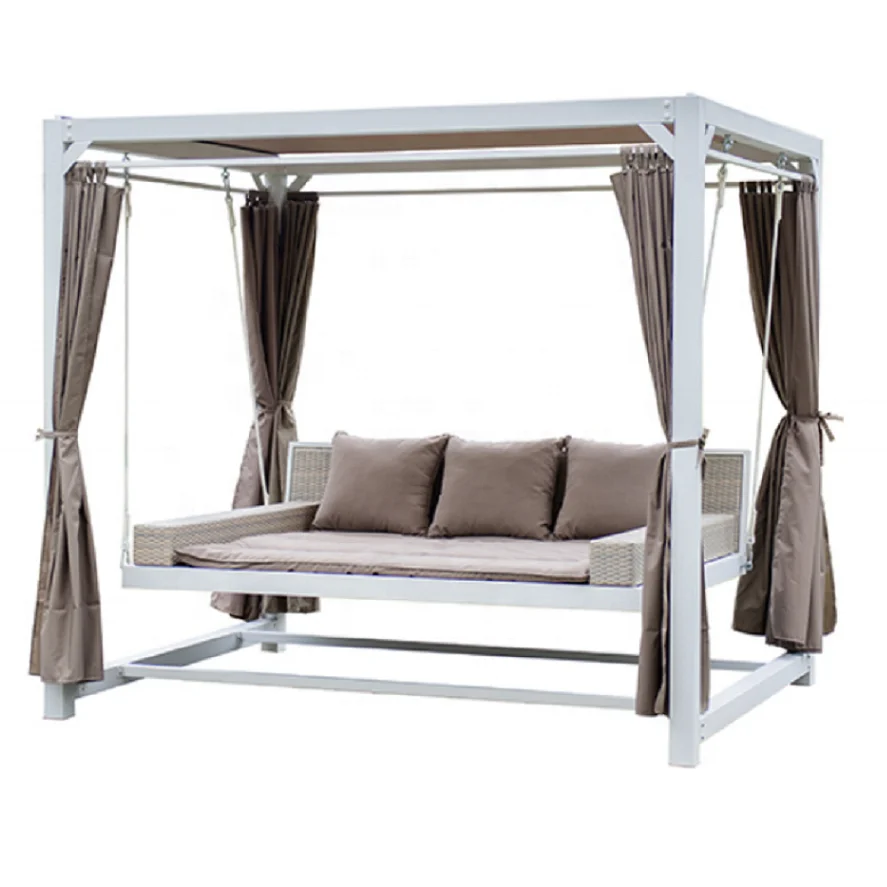 Furniture Outdoor 3 Seater Hammock Chair Curved Roof Summer Patio Canopy Swing Bed Hanging Daybed Swing Garden Bed