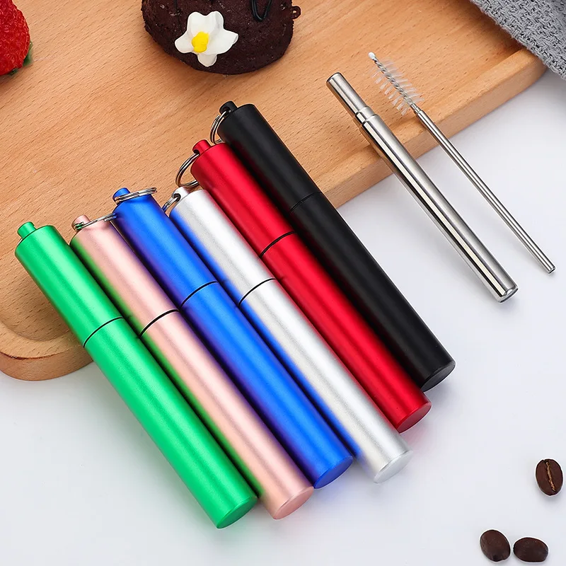 
Retractable stainless steel straws for easy carrying of beverage straws 