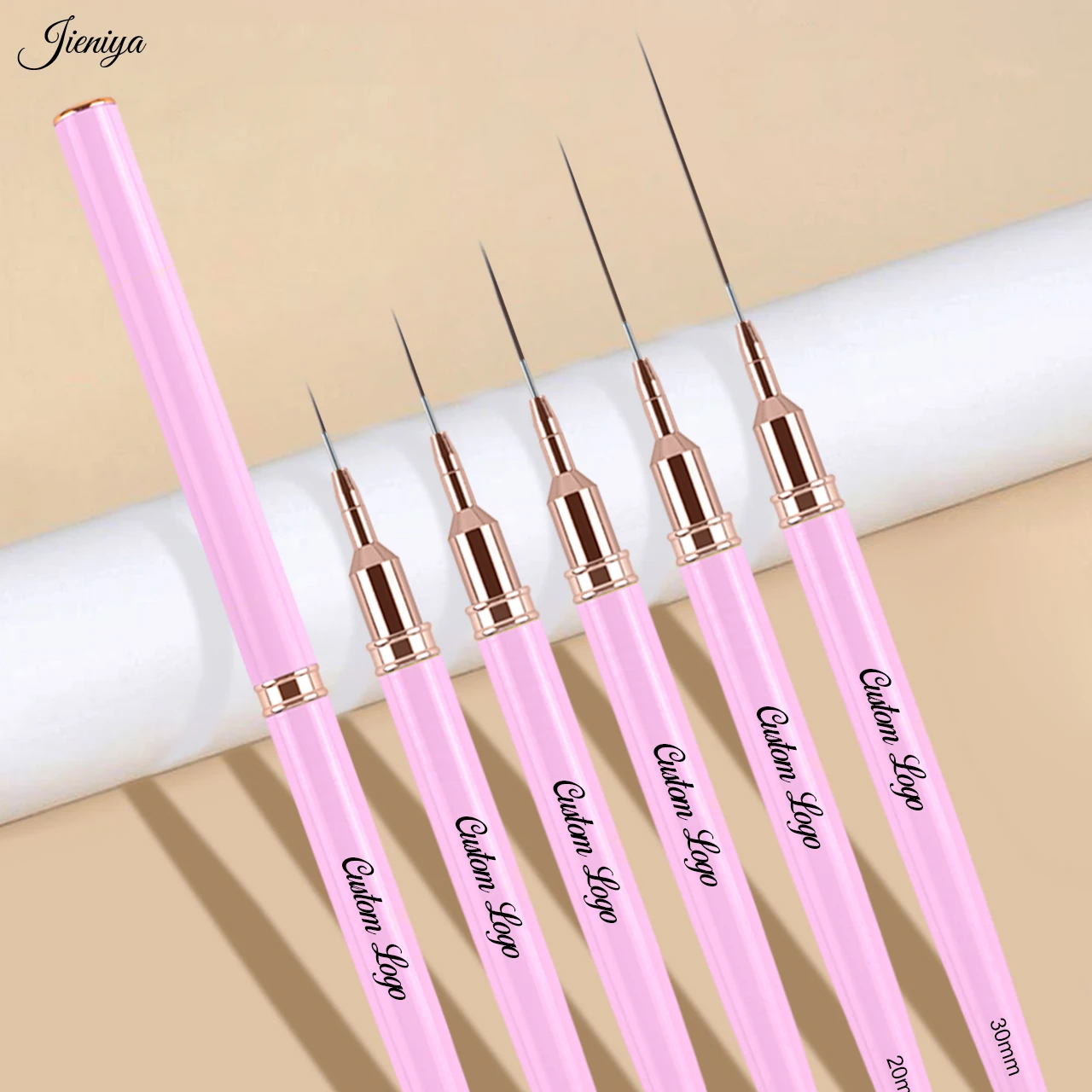 Jieniya Hot selling multiple sizes Pink Nylon Liner Brush Acrylic Striping brush Nail Art Liner Brushes set