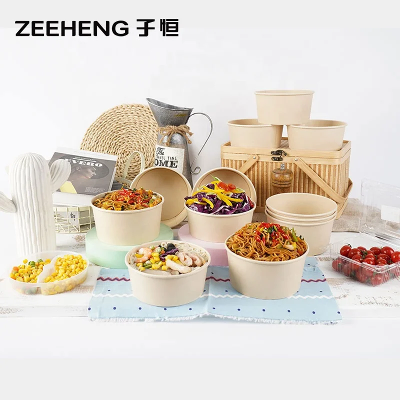 Eco friendly disposable bamboo pulp fiber paper bowls packaging for hot soup with lids