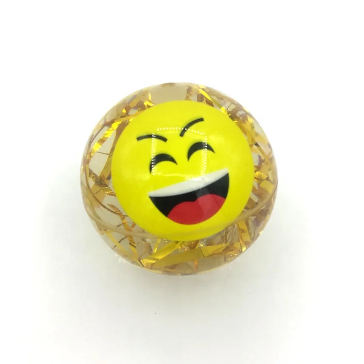 65mm Colorful Ribbon Flashing Glitter Smile Water Bouncing LED Light Ball For Kid Children Toys