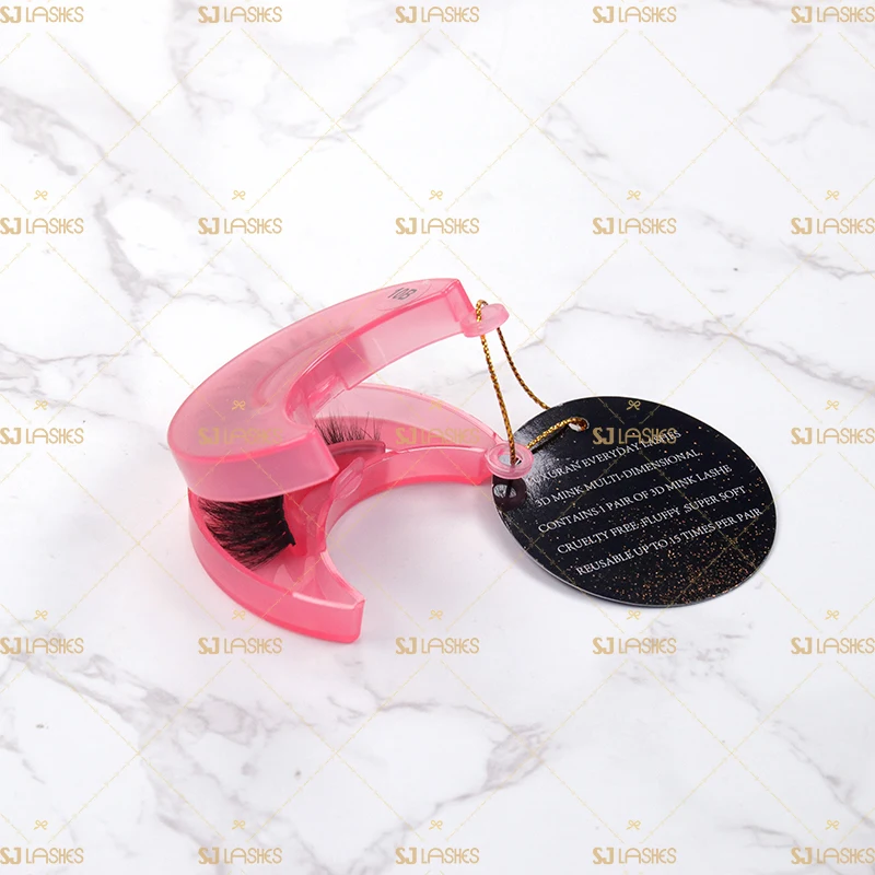 New Design One Pair strip eyelash Faux Mink Eyelashes Moon Shape Case Mink Lashes Set False Eyelash with Box