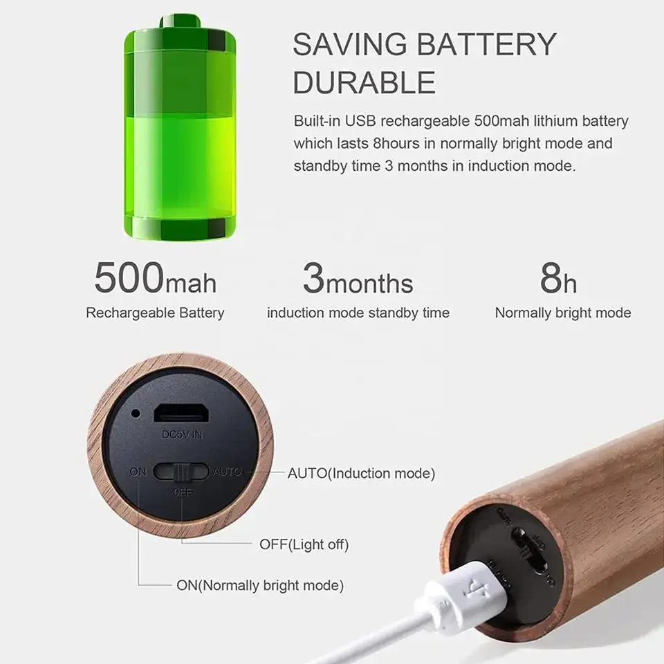 New intelligent wooden motion sensor LED wooden night light USB sensor wall light cabinet light