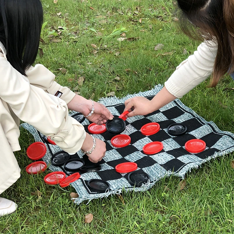 Giant 3 in 1 Checkers and Mega Tic Tac Toe with Reversible Rug indoor/Outdoor Jumbo Checker Rug Game