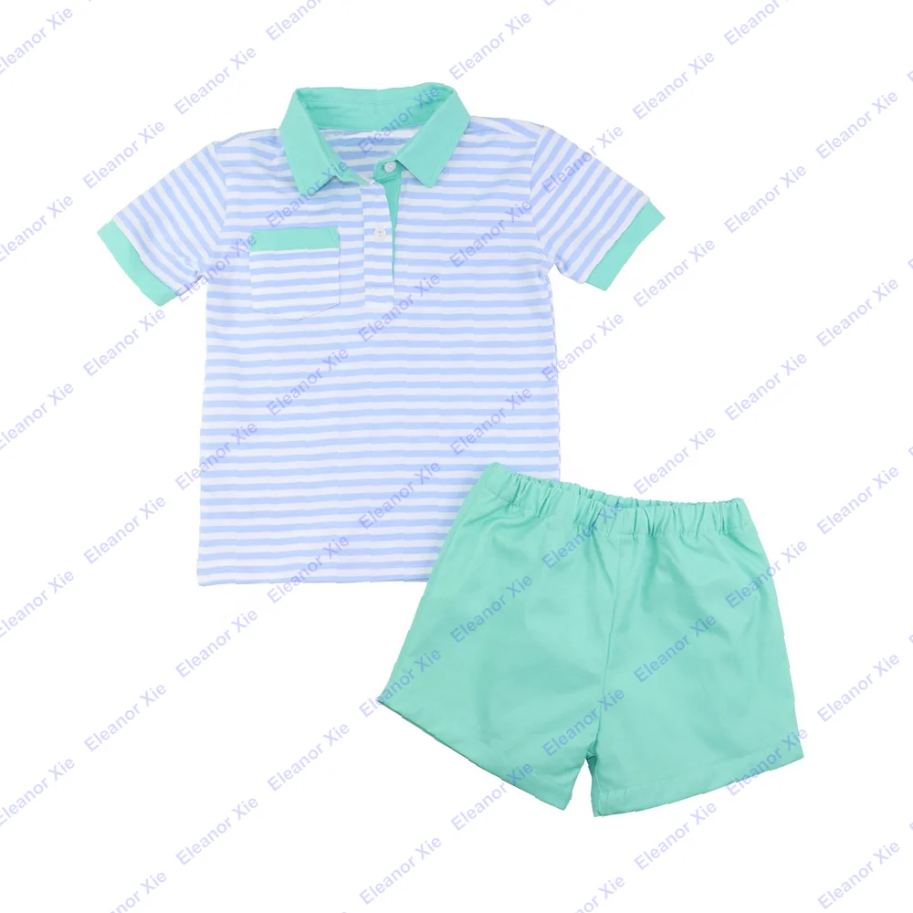 New Model Child Boy Polo Shirt Short Set Summer Monogram Knit 95%cotton Toddler Babies Boys Clothing Sets
