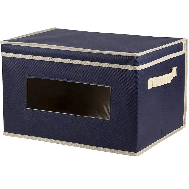 Foldable Storage Bins with Lid Fabric Cubes with Clear PVC Window Organizing Toys, Clothes, Magazine, DVD, Books