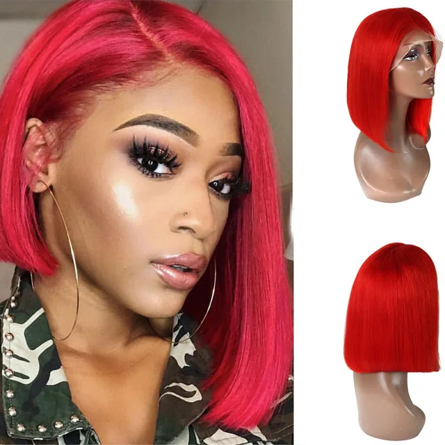 Wholesale Indian Remy Straight Hair Natural Red Bob Front Lace Wig from India
