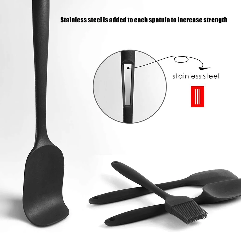 BPA-Free Kitchen 11 pcs Heat Resistant Rubber silicone spatula set Baking Utensils for Cooking tools Nonstick Cookware Friendly