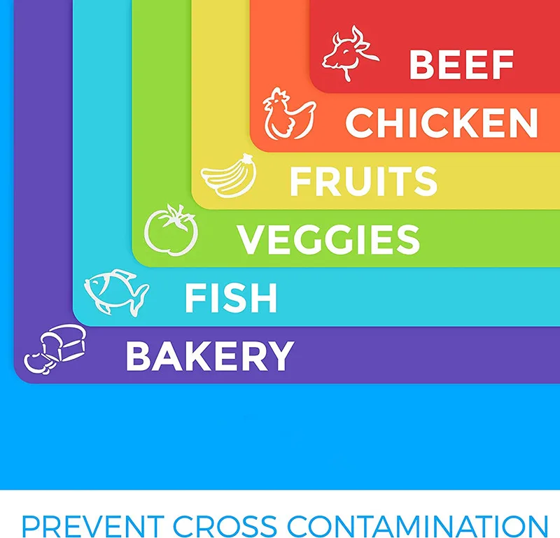 Easy-to-Clean Bamboo Wood Cutting Board Set with 5 Color-Coded Flexible Cutting Mats with Food Icons - Chopping Board Set