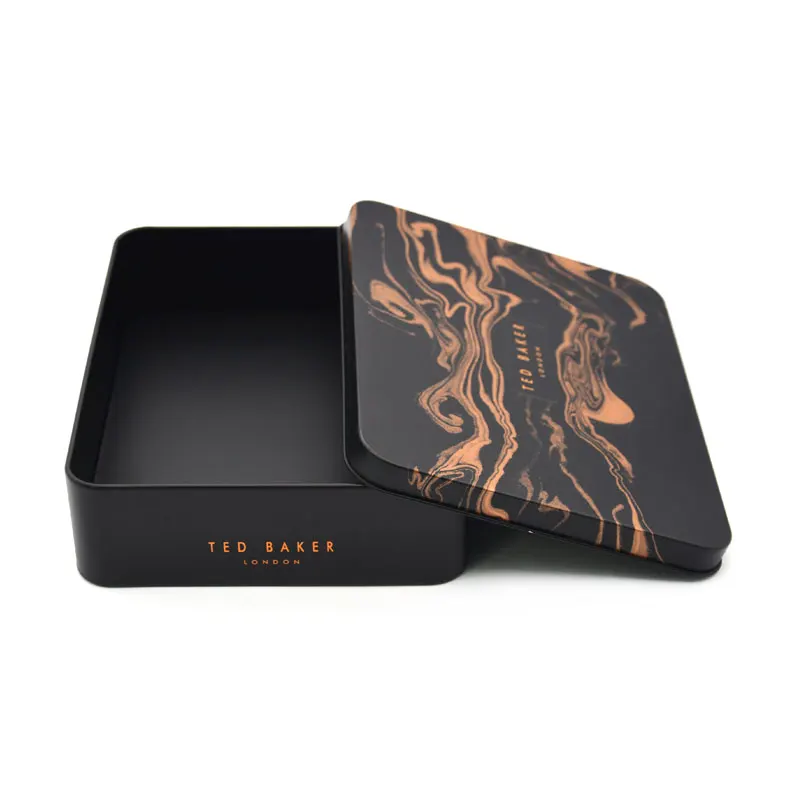 Custom Printed Double Printing Rectangle Black Bakery Food Storage Metal Package Box Mooncake Festival Gift Tin box