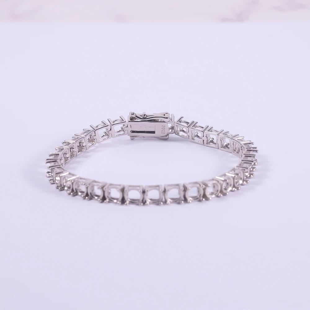 Abiding Custom 2mm 3mm 4mm 5mm 6mm 925 Sterling Silver Diamond Tennis Bracelet Mounting Semi Mount Bracelet for DIY Jewelry